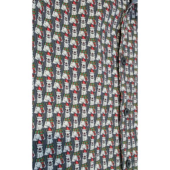 Sovereign Code Boys L 14/16 Christmas Dogs Santa Hat Button Long Sleeve Shirt - Picture 2 of 7